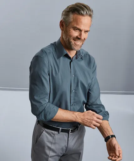 Chemise popeline 65% polyester 35 % coton Manches Longues Homme RUSSELL