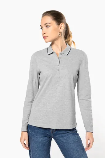 Polo maille piquée manches longues femme-Kariban