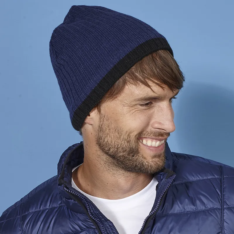 Bonnet Tricot Unisex Maille Large Bord Contrasté-DAIBER