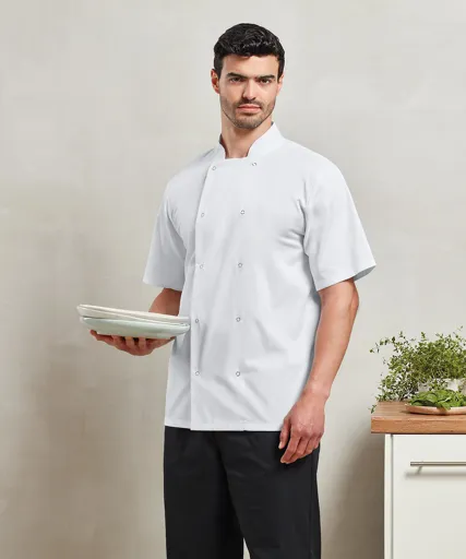 Veste de cuisinier à manches courtes boutons - pression-PREMIER